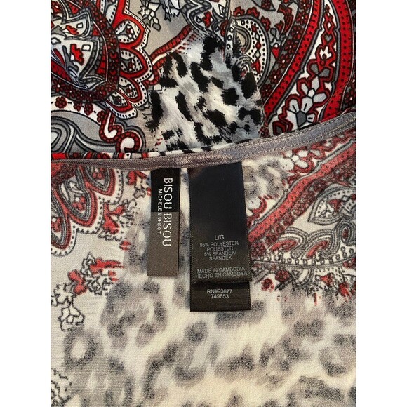 Bisou Bisou Womens Large Paisley Stretchy Black Red Bell Sleeve Boho Blouse Top - Picture 10 of 10